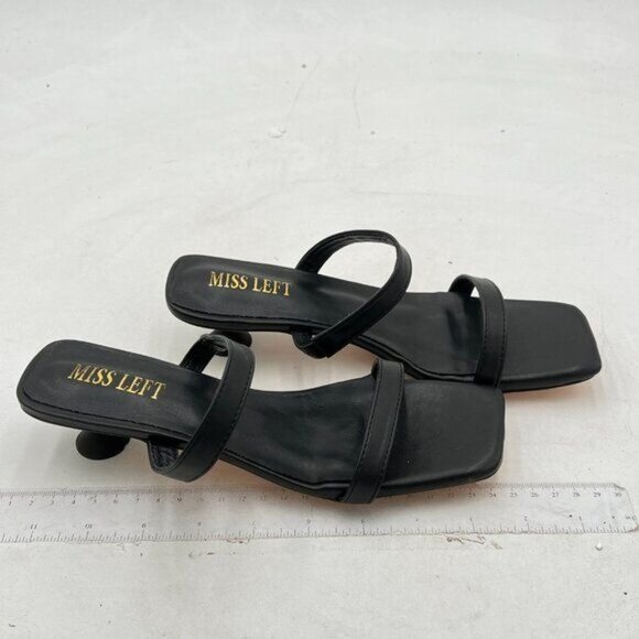 Miss left Black Women's Double Strap Kitten Low Heels Open Toe Heeled Sandals - Picture 2 of 7